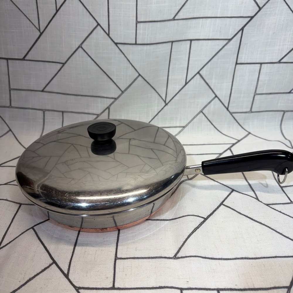 Revere Ware Skillet 10 Inch Silver Copper Bottom Stainless Steel Frying Pan Lid
